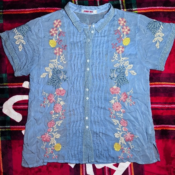 Johnny Was Jetra Embroidered Blouse (Blissful Blue, Size L) - Picture 3 of 7